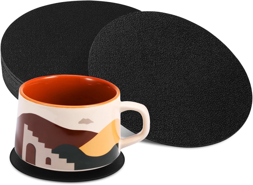 12pcs Pu Drink Black Cup for Table Office Use Thick Desk Stylish Non- for Cup Holders