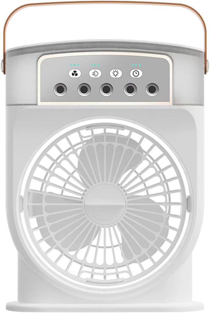 Small Fan, Portable Air Cooler Fan with 3 Wind Speed Mini AC Unit Desk with Mist and Night Light USB Rechargeable Humidifier Cooling with 600ML Water Tank White