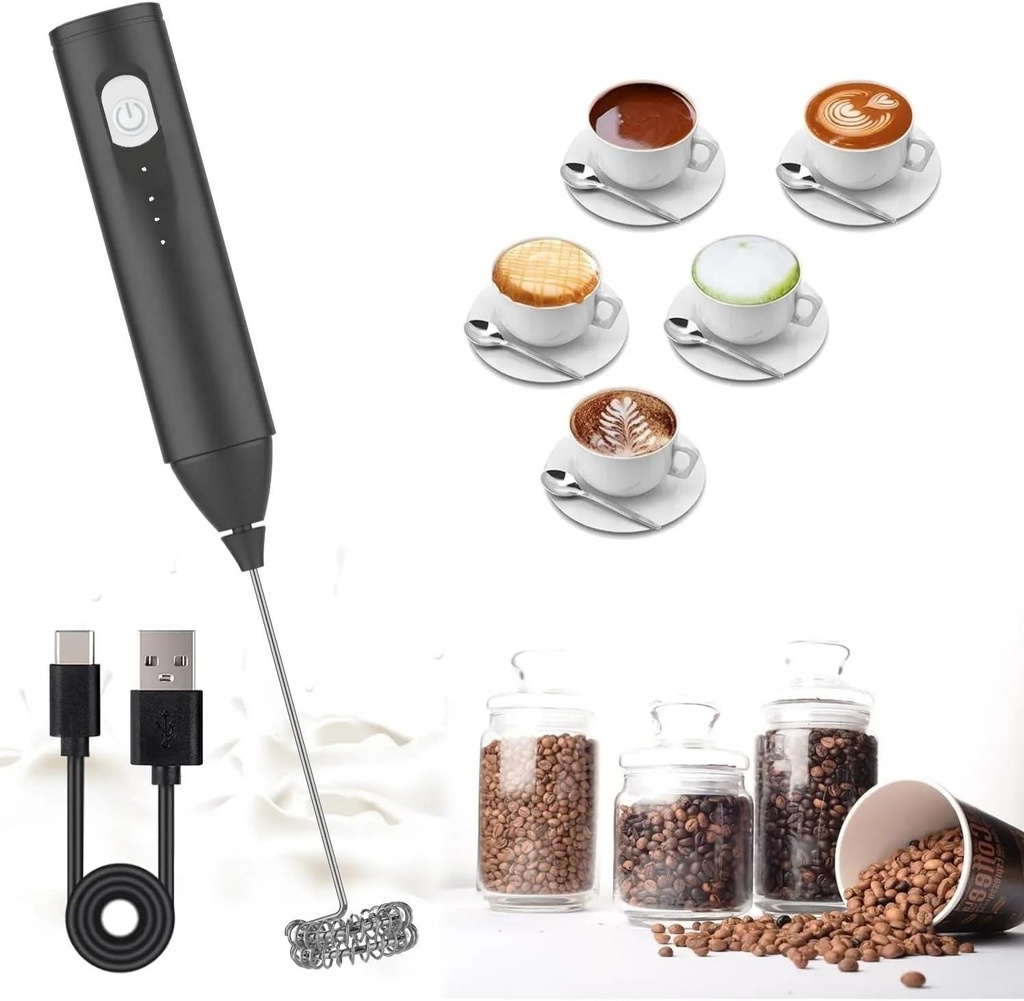 KEDAR Rechargeable Electric Milk Frother, Handheld Coffee Foam Maker, 3 Speed Settings, Stainless Steel Whisk (Black)
