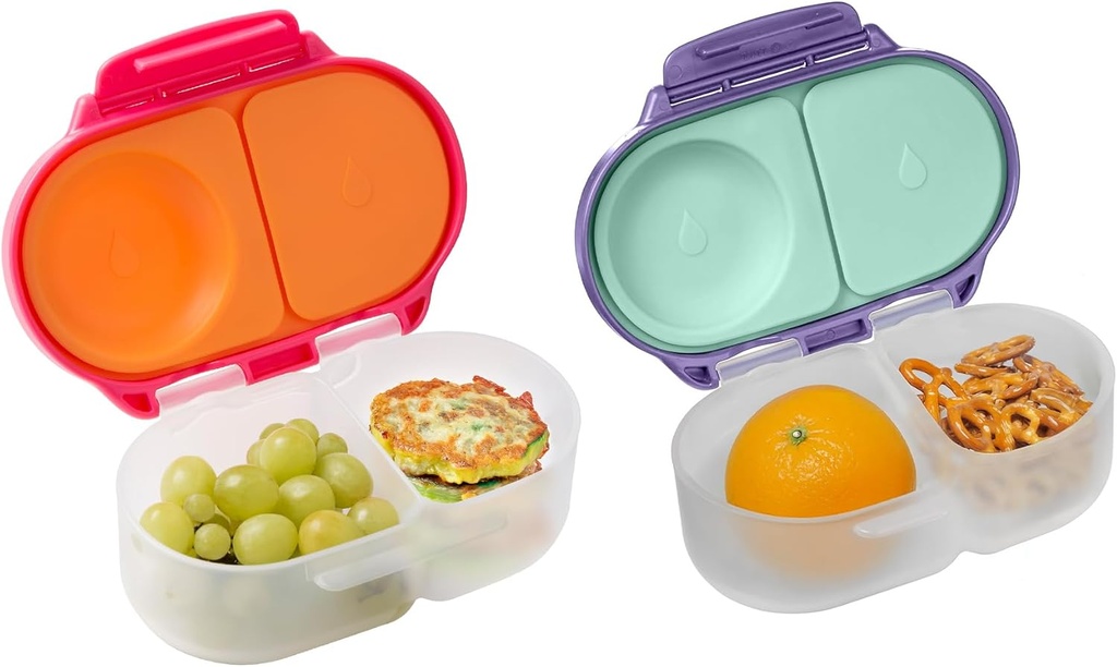 b.box Snack Box (2-pack) Reusable Snack Containers with Lids – Bento Box for Kids & Toddlers, Leakproof Lunch Box, BPA-Free and Dishwasher Safe Snack Container (S'shake + Lilac Pop, 1 3/4 Cup)