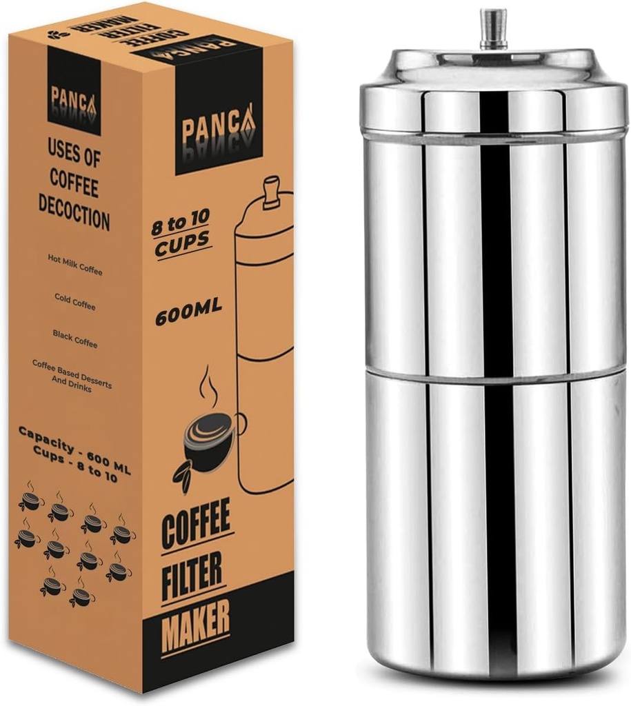 Filter Coffee Maker, Stainless Steel South Indian Drip Coffee Decoction Maker For Hot And Cold Coffee (600 ML, 6-8 Cups)