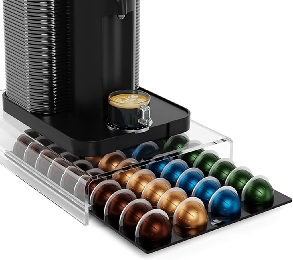Suitable for Nespresso Vertuo Pod Holder, Can Store 40 Vertuoline Pods, Clear Vertuo Pod Storage Drawer, Acrylic Coffee Pod Organizer, 15.1×10.6×2.7''(1 Tier)