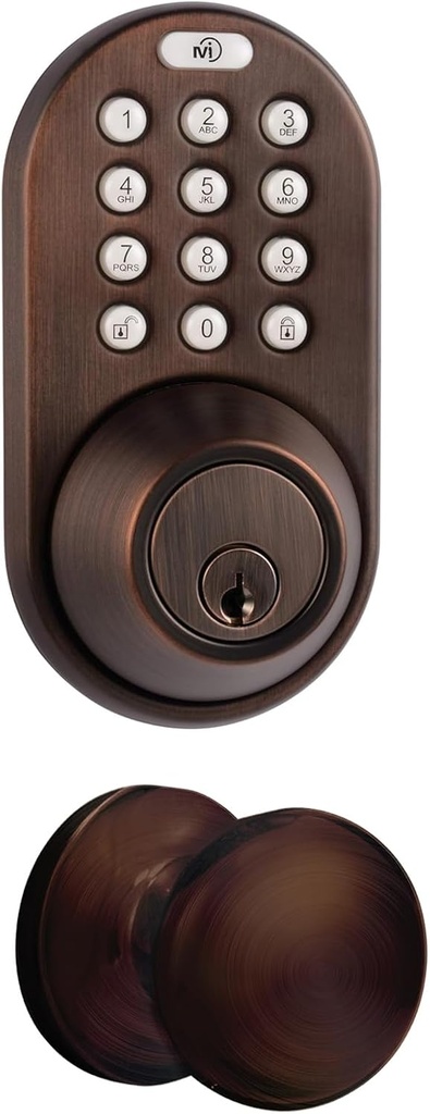 Keyless Entry Door Lock with Handle Set, Electronic Digital Keypad Deadbolt with Knob for Front Door, One-Touch Locking, Easy Installation (Oil Rubbed Bronze)