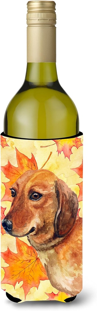 Caroline's Treasures BB9913LITERK Dachshund Fall Wine Bottle Hugger, Yellow Bottle Cooler Sleeve Hugger Machine Washable Collapsible Insulator Beverage Insulated Holder