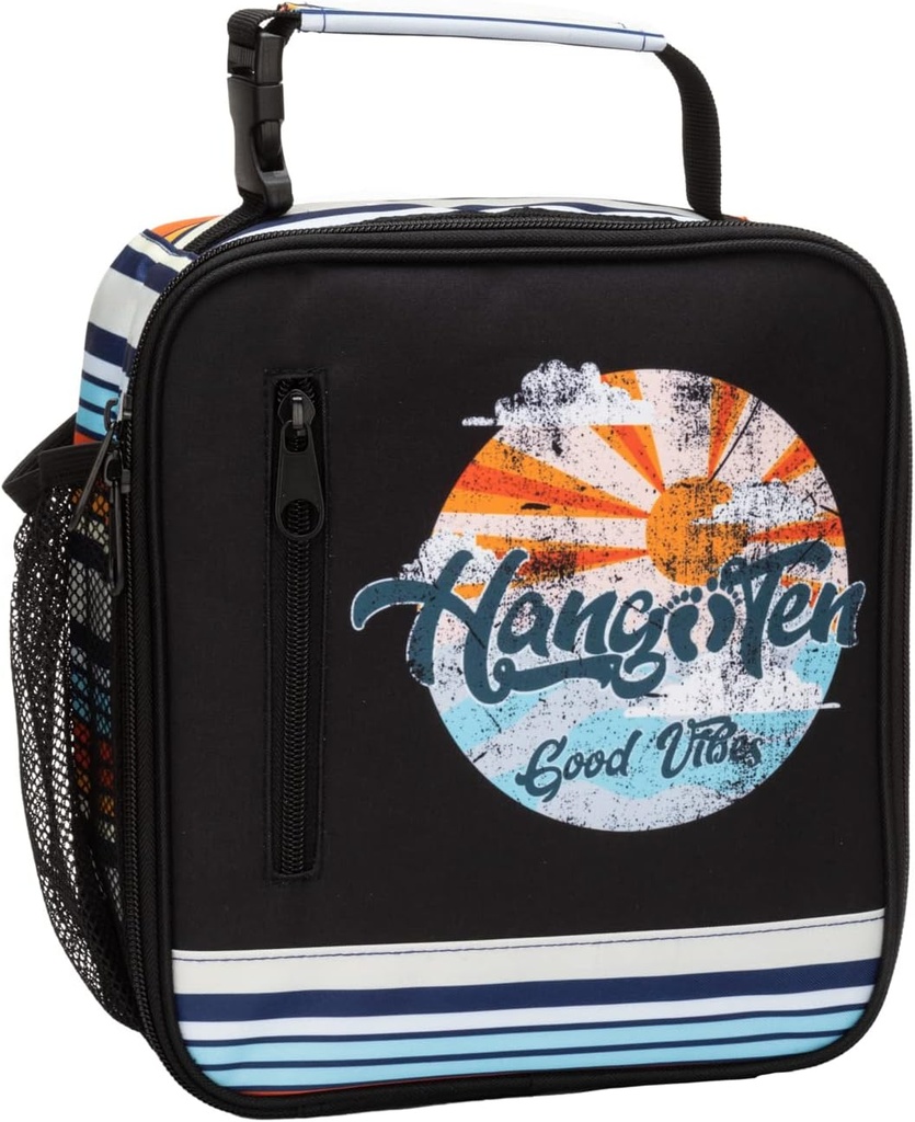 HANG TEN Basic Insulated Lunch Bag for Work, Thermal Reusable Office Lunch Box for Men, Women (Good Vibes)