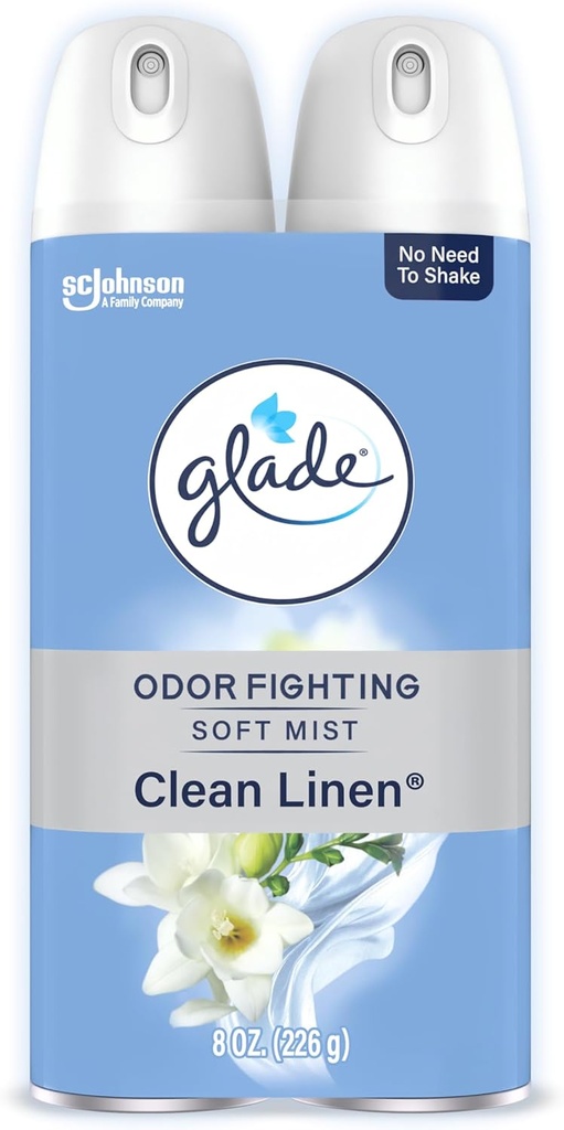 Glade Air Freshener Room Spray, Clean Linen Scent, Odor Fighting to Deliver Long Lasting Freshness, 8 Oz, 2 Count