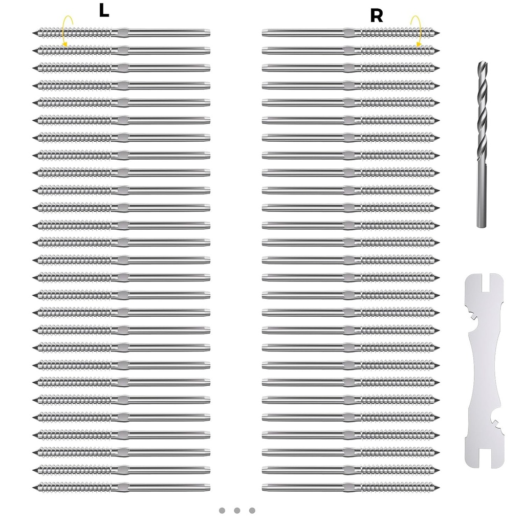 WAYSKA 80 Pack T316 Stainless Steel Right&Left Handed Thread Swage Lag Screws for Wood Post of 1/8 Inch Steel Cable Railing Kit, Cable Railing Hardware/Stair Deck Railing, Wrench Included(40 Pairs)