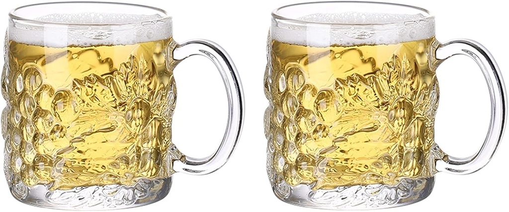 Beer Mugs Steins Beer Mugs Heavy Large Beer Glasses with Handle - 14 Ounce Glass Steins Classic Beer Mug Glasses Set 2 Pack Glass Beer Steins Beer Glasses