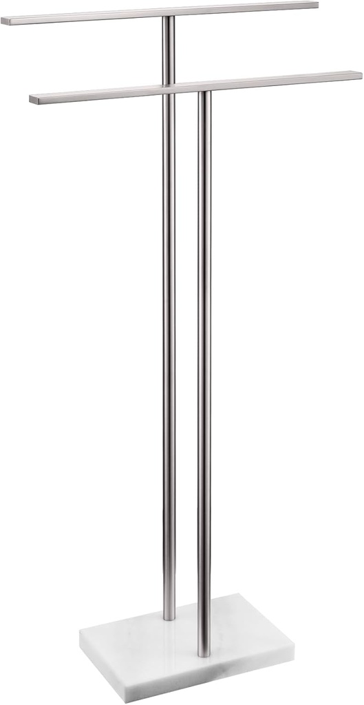 Free Standing Towel Rack Brushed Nickel 2-Tier Towel Holder for Bathroom Floor Stand with Heavy Marble Base Thicken Steady Design Stainless Steel AN7001BR
