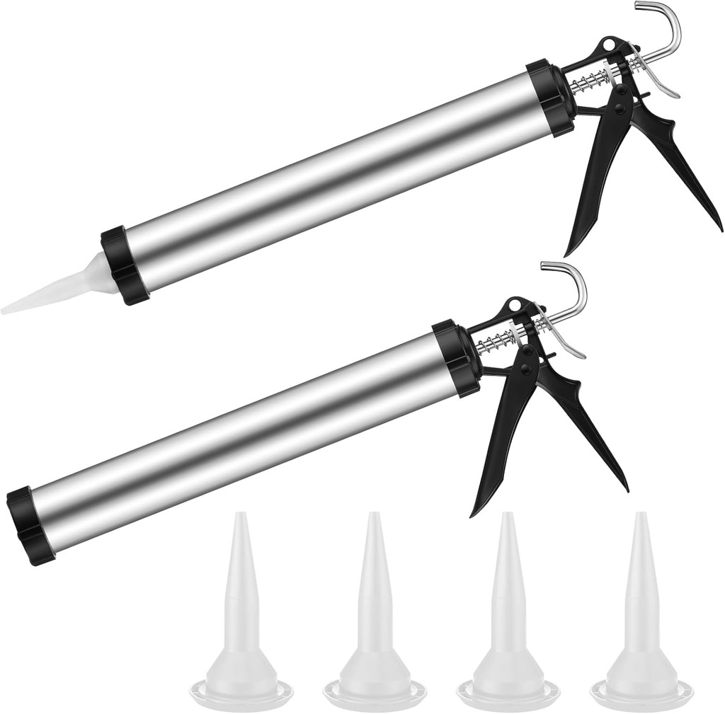 Lasnten 2 Pack Sausage Caulk Gun 20 oz Aluminum Sausage Caulking Gun Cordless Caulk Gun with 4 Cone Nozzles, 18: 1 Thrust, Aluminum Sealant Hand Caulk Gun Kit for Contractors