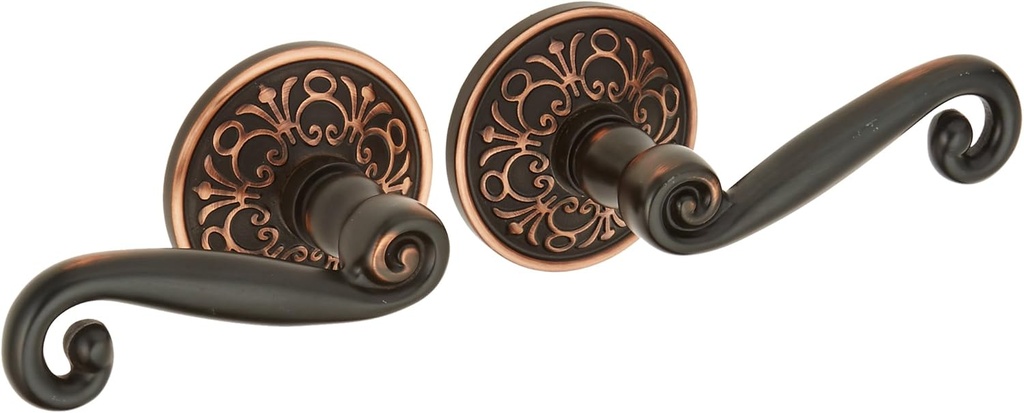 Lancaster Door Set with Scroll Design Levers Right Hand Double Dummy in Oil Rubbed Bronze. Old Door Knobs.
