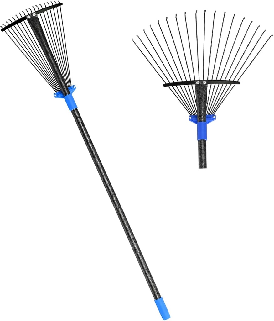 Metal Rake for Leaves Heavy Duty, Adjustable Garden Leaf Rake with Expandable Head 8-17", Shrub Pine Needle Kids Hand Yard Rake Garden Tool