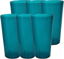 Party Outlaw Plastic Cup Tumblers 6 Pc Lightweight, Heavy Duty Stackable Cafe Style Plastic Glasses. Reusable & Dishwasher Safe Ice Tea & Water Cups (Teal, 20 ounce)