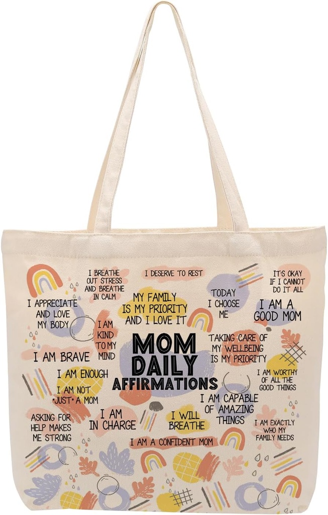 Self Love Daily Affirmations for Women, Inspirational Mom Teacher Nurse Christian Gifts Canvas Tote Bag with Pocket