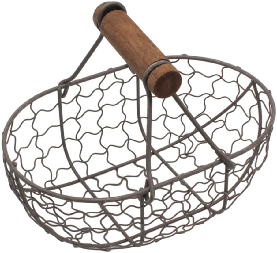Egg Basket Wire Storage Basket with Handle Iron Art Eggs Tray Egg Gathering Vintage Country Fruit Vegetables Container Empty for Countertop Kitchen