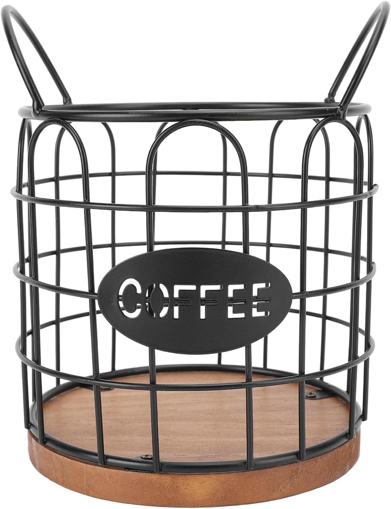 Large Capacity Holders, Coffee Pod Holder, Coffee Pods Storage Organizer with Metal Wire Design, Weighted Wooden Base for Counter Kitchen Cafe Bar (Black)