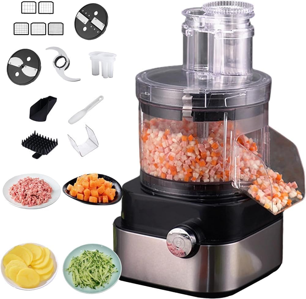 Vegetable and Fruit Cutter, 600W Food Processor 9 Molds 5000ML Speed ​​Adjustment Chopper Automatic Dicer Removable for Cleaning Carrots, Potatoes