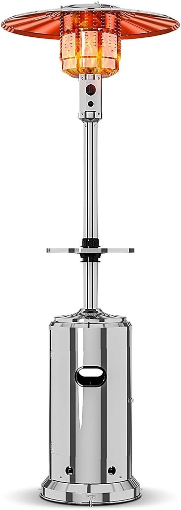 Patio Heater, 48,000 BTU Portable Heater, Stainless Steel Propane Outdoor Heaters for Patio, Backyard, Balcony with Wheels, Silver