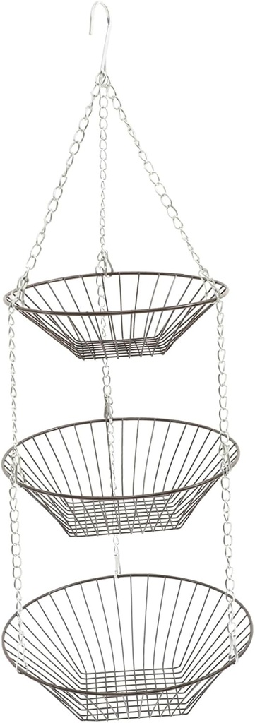Three Hanging Basket for Fruits and Vegetables Practical Kitchen Organizer Sturdy Wire Design Vintage for Home Storage and Decoration