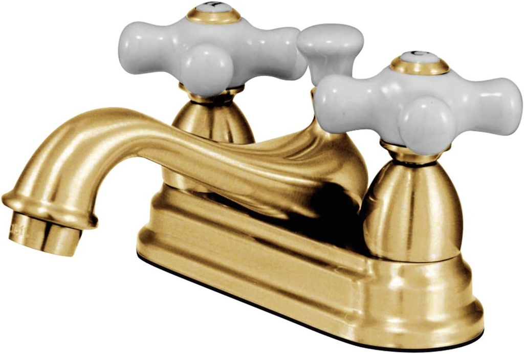 Kingston Brass KS3602PX Restoration 4-Inch Centerset Lavatory Faucet with Porcelain Cross Handle, Polished Brass