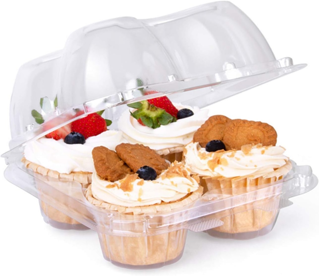 4 Cupcake Container,4 Compartment Cupcake Boxes,Cupcake Stands ,Deep Cupcake Carrier Holder Box - Clear - Stackable - Clamshell Cupcake Container Ideal to Carry Cupcakes or Birthday Party (10)