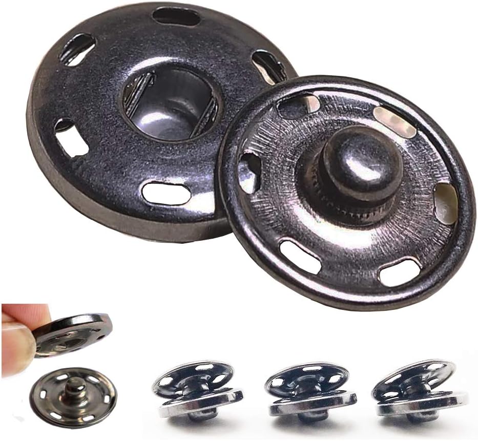 50 Sets Sew-on Snap Buttons, Metal Snaps Fasteners Press Studs Buttons for Sewing Clothing, 3/4" 19mm(Gun Black)