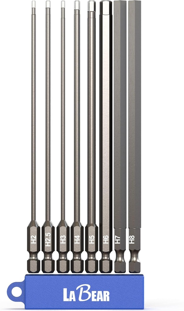 LABEAR - 8pc Hex bit set METRIC 6 inch long, 1/4" Shank Hex Head Allen Wrench Screwdriver Bit Set, Magnetism, Power Bits, S2 Steel, H2, H2.5, H3, H4, H5, H6, H7, H8