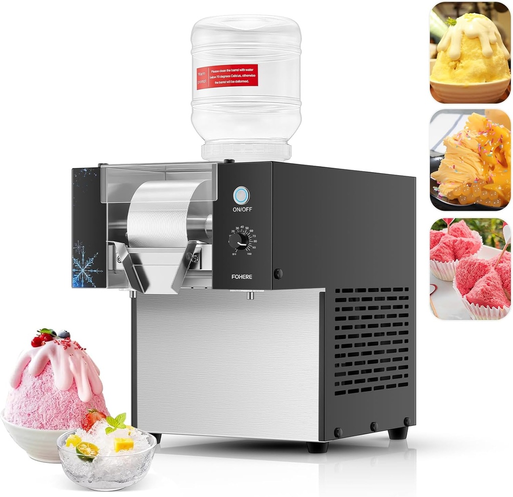 Snowflake Ice Machine Commercial 176LBS/24H, Stainless Steel Ice Shaver Machine Electric Snow Cone Machine, 100-Speed Adjustable, Ice Cream Equipment Dessert Shop Equipment