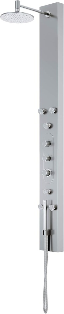 VIGO Dilana 67" H x 6" W 6-Jet Shower Panel System with Adjustable Round Head and Hand Shower Wand in Stainless Steel-VG08001