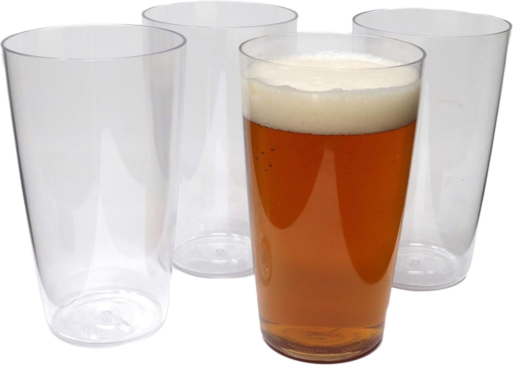 Rolling Sands USA Made 20 Oz Reusable Tritan Plastic Beer Glasses, 4 Pack, BPA-Free, Dishwasher Safe Crystal Clear Tumblers Perfect for 16 oz Drinks With Foam