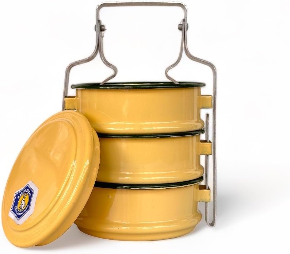 Generic 3-Tier Thai Enamel Food Carrier Container - Stylish Lunch Box Tiffin Box for On-the-Go Meals (20cm)