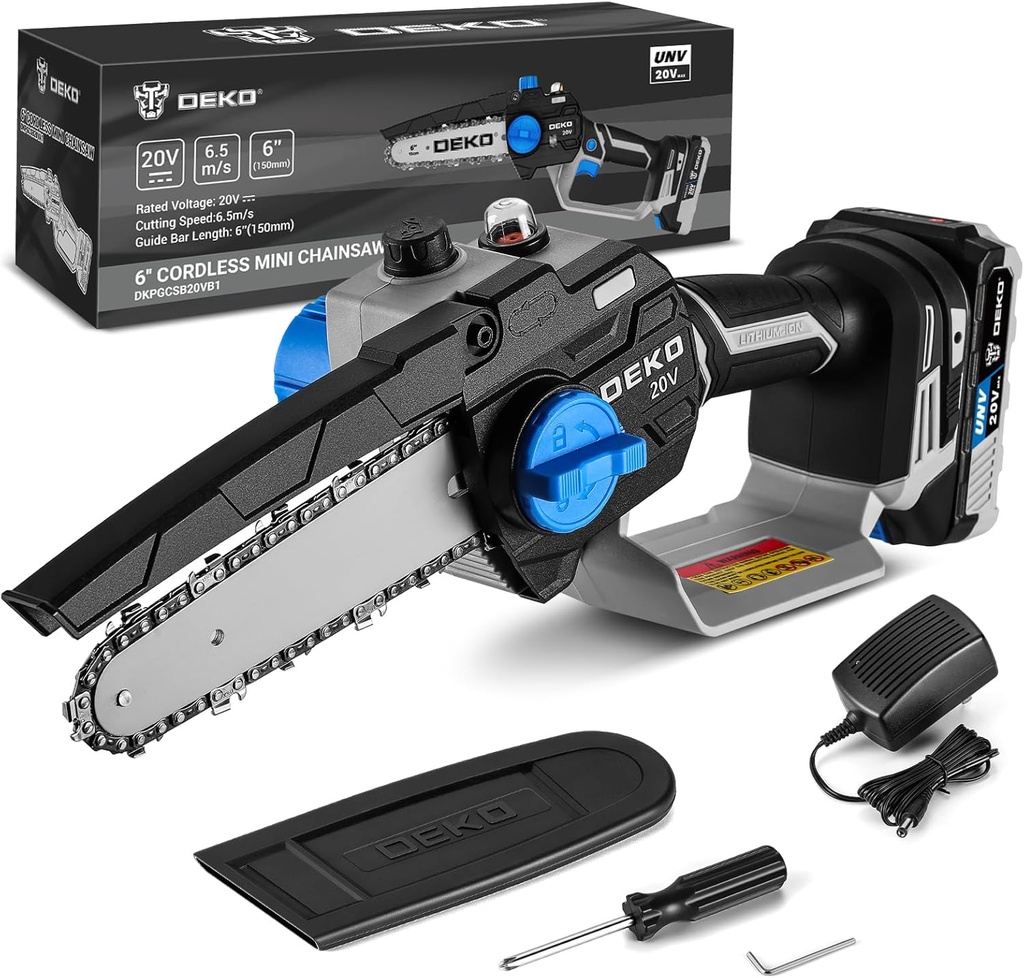 Mini Chainsaw Cordless: DEKOPRO 6 Inch Small Electric Hand Chainsaw Battery Powered Handheld Portable Power Chain Saw Garden Tools for Wood/Tree Cutting, Gardening Gifts for Men and Women