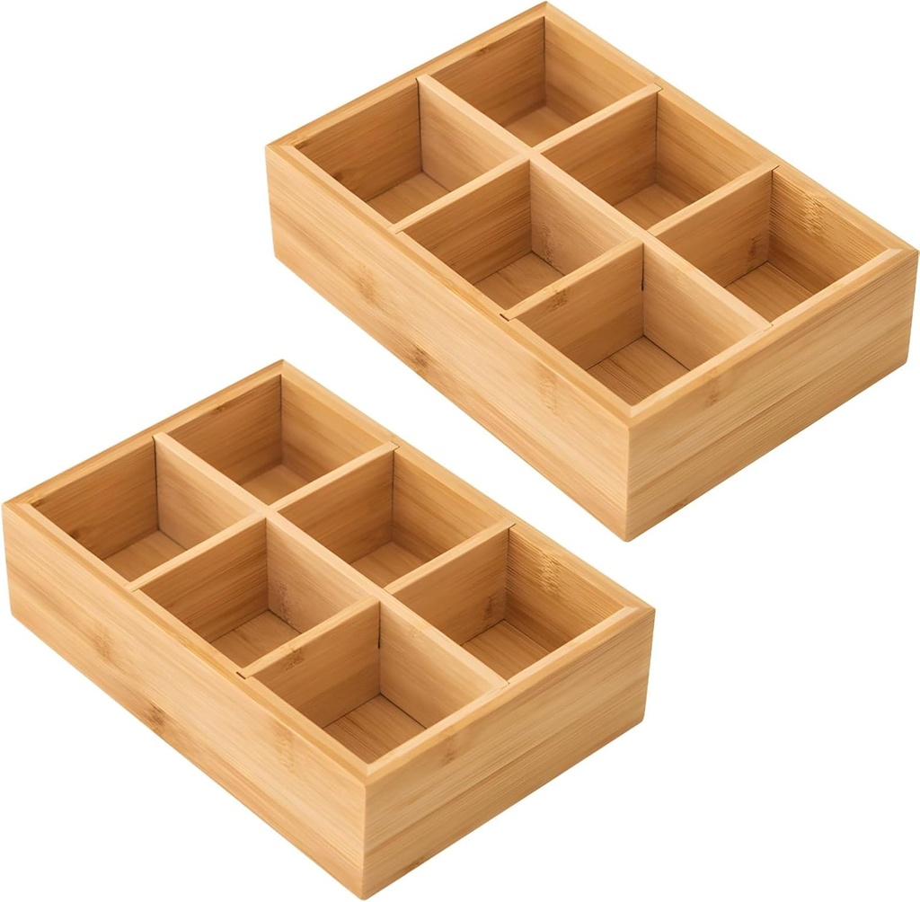 2 Wooden Tea Bag Organizers, 6 Compartments For Tea Bags, Coffee Pods, And Sugar Packets, 9.4 X 6.5 X 2.5