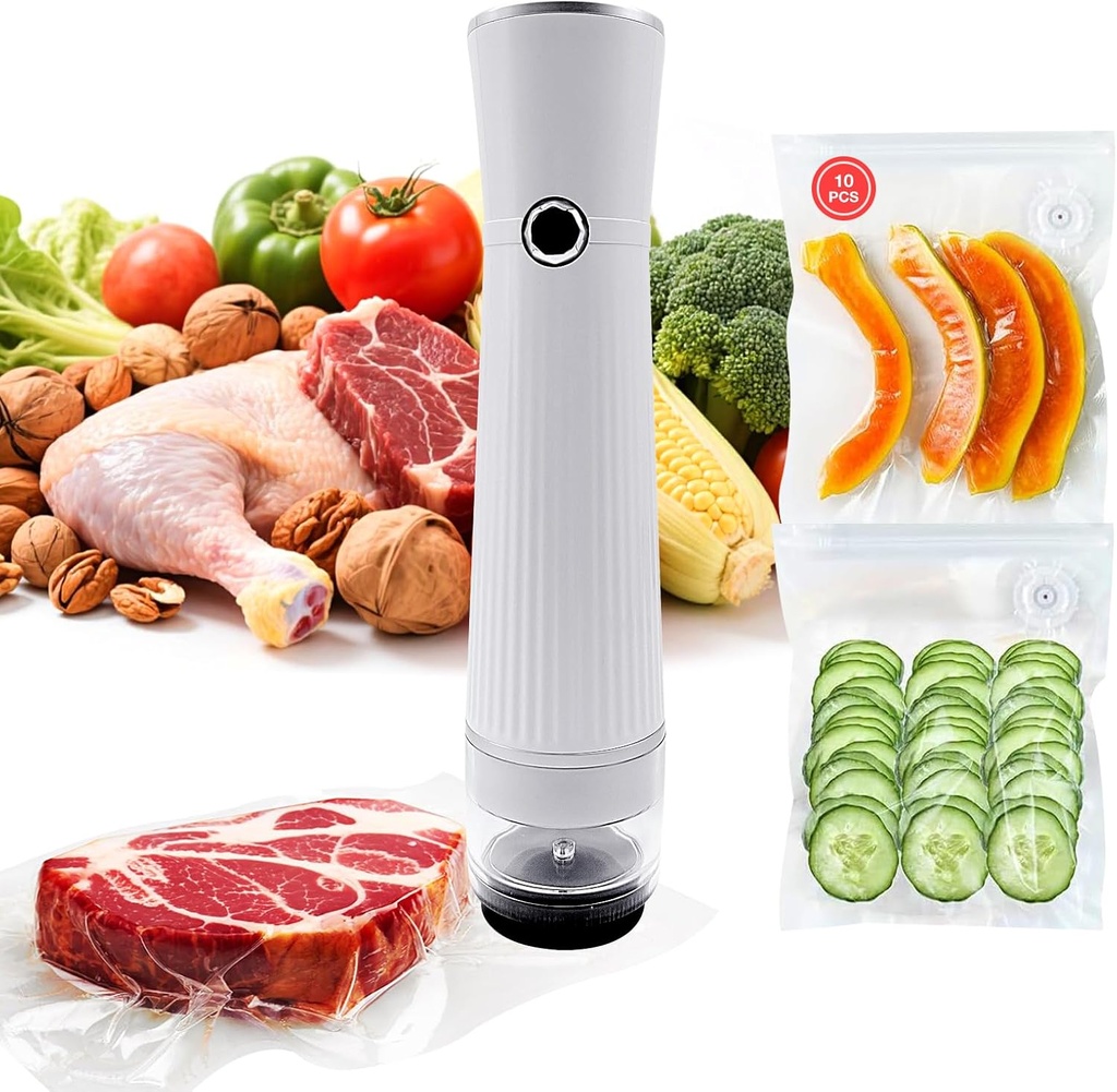 Portable Handheld Vacuum Sealer Machine, Compact Vacuum Sealer Machine for Food Preservation & Storage + 10 Reusable Bags