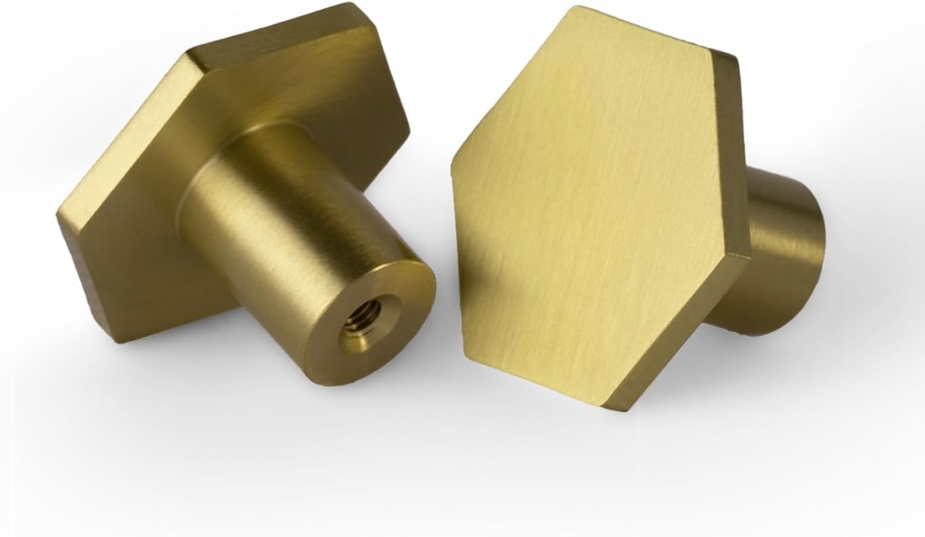 1.18" Cabinet Knobs Solid Brass Dresser Knobs Gold Cabinet Knobs Hexagonal Brushed Gold Dresser Knobs for Cabinets, Drawers, Lockers, Shoe Cabinets, Closet 10PACK
