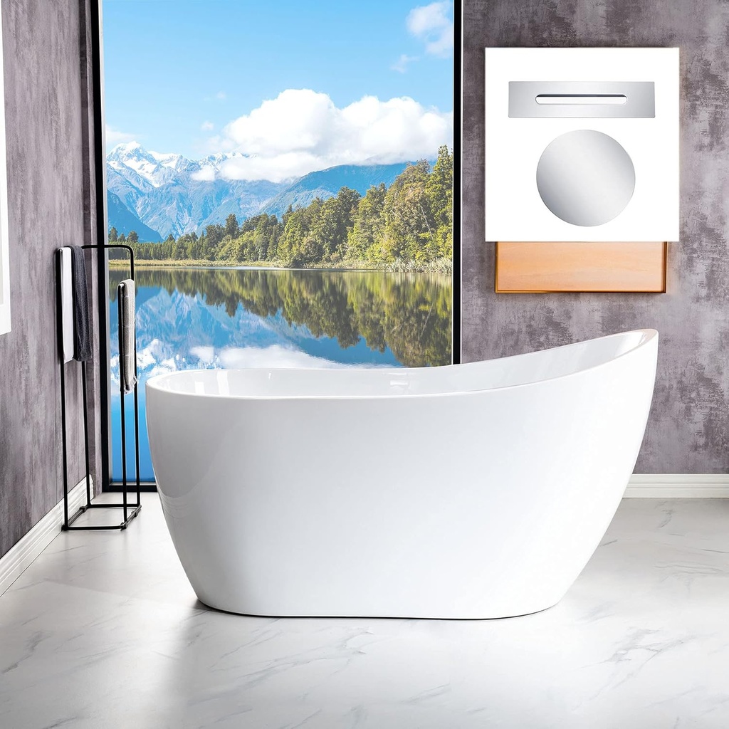 WOODBRIDGE 54"Freestanding White Acylic Soaking Bathtub with Chrome Drain and Overflow,B0006 -C-Drain &O