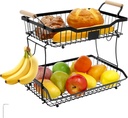 2 Tier Fruit Basket with Banana Hangers Metal Iron Vegetable Basket Countertop Fruit Bowl for Produce Snack Onion Bread