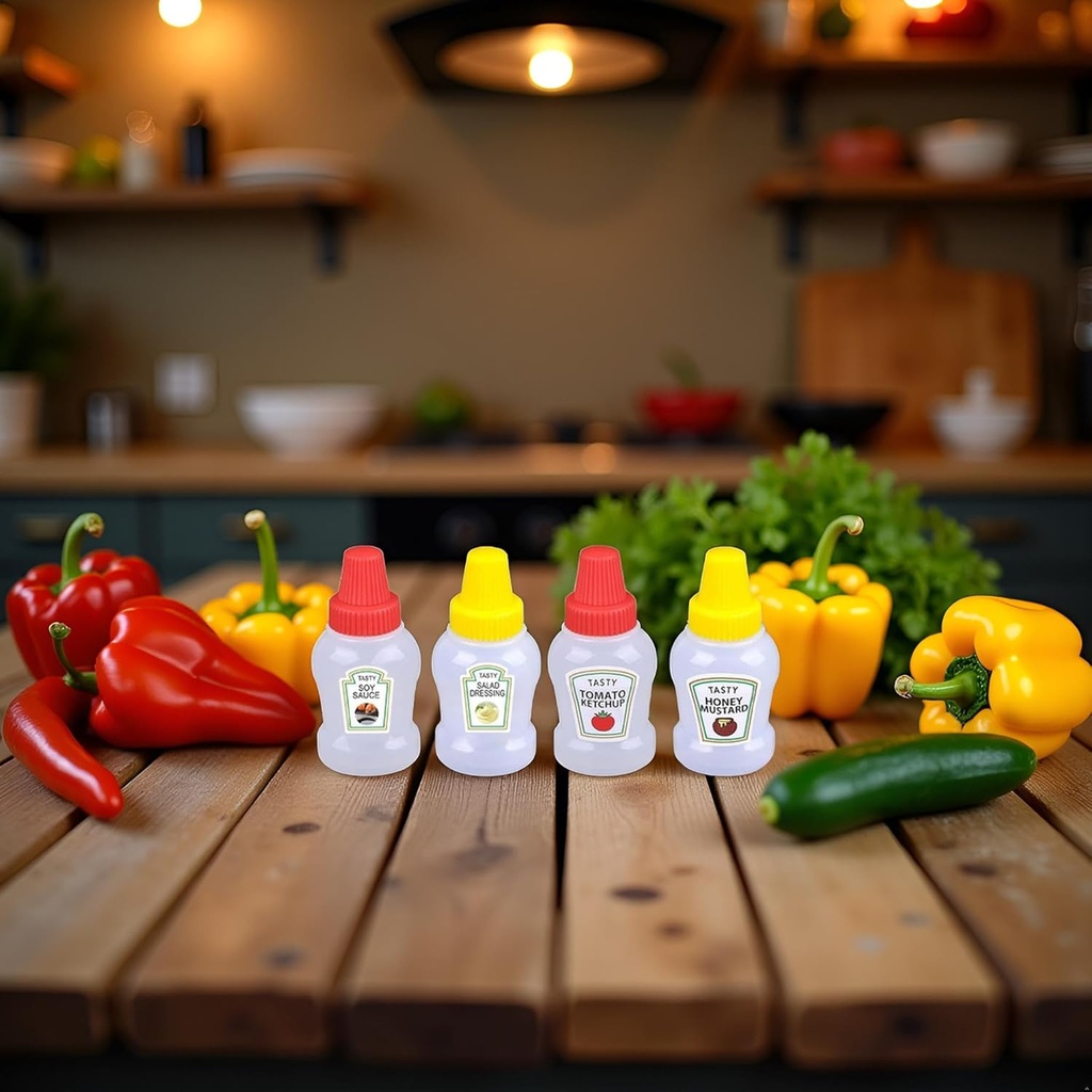 4Pcs Mini Ketchup Bottle for Bento Box Accessories, Mini Condiment Squeeze Bottles, Portable Honey Sauce Salad Dressing Dispensers Jars Containers Dinnerware(ZS280)
