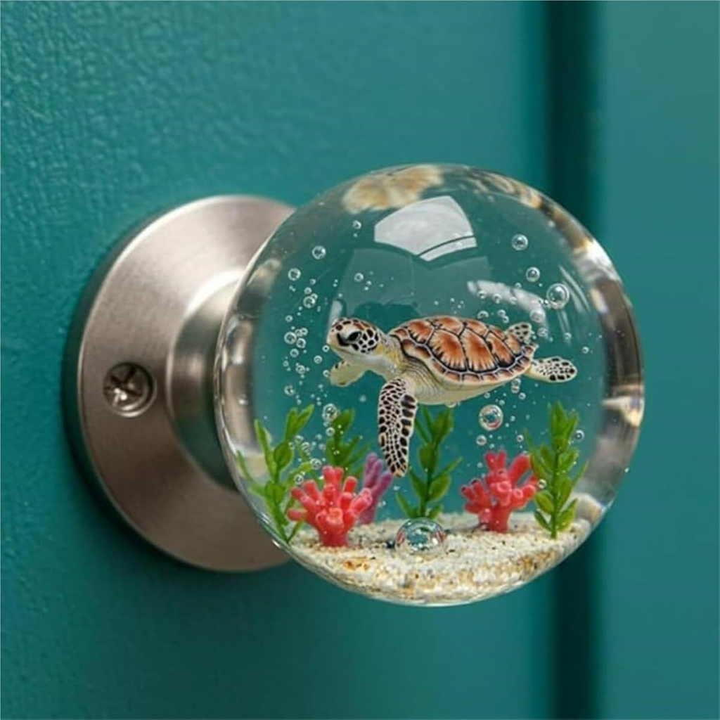 Elegant Transparent Crystal Door Knob - Retro Round Resin Handle with Floral & Animal Motifs for Modern/Classic Interiors(Turtle)