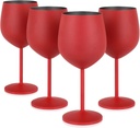 Lifecapido Stainless Steel Wine Glasses Set of 4, 18oz Stainless Steel Wine Goblets, Stemmed Metal Wine Glasses with Cup Brush for Party Office Wedding Anniversary, Great for Red White Wine (Red)
