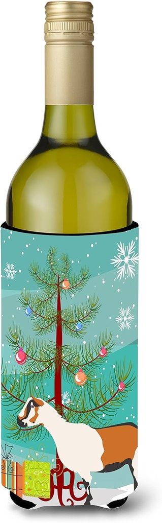 Caroline's Treasures BB9247LITERK Alpine Goat Christmas Wine Bottle Hugger, Teal Bottle Cooler Sleeve Hugger Machine Washable Collapsible Insulator Beverage Insulated Holder