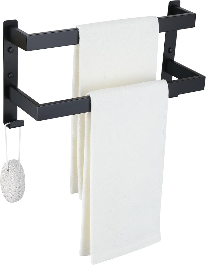 Double Towel Bar Towel Racks for Bathroom, Bath Towel Holders Wall Mount, Stainless Steel Towels Shelves Towel Rail, 2-Tiers (Matte Black, 16 Inches)