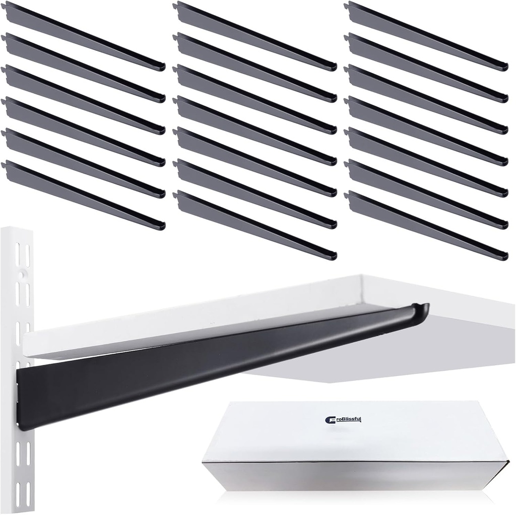 20 Pcs Adjustable Shelf Brackets for Double Track System Closet Organization Heavy Duty Wire Shelf Brackets(Black,14.5 Inch)