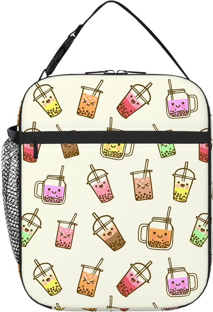 Bubble Tea Lunch Bags for Girls Kids, Kawaii Bubble Tea Insulated Lunch Box, Funny Drinks Bubble Pearls Girls Lunch Boxes for School, Leakproof Portable Cooler Lunchbox Tote Handbags