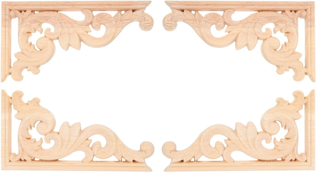 Ciieeo Corner Molding Trim 4PCS Applique Decor Carved Wood Onlay for Bed Door Cabinet Wardrobe Furniture Decoration(13 * 7cm) Window Screen Corners