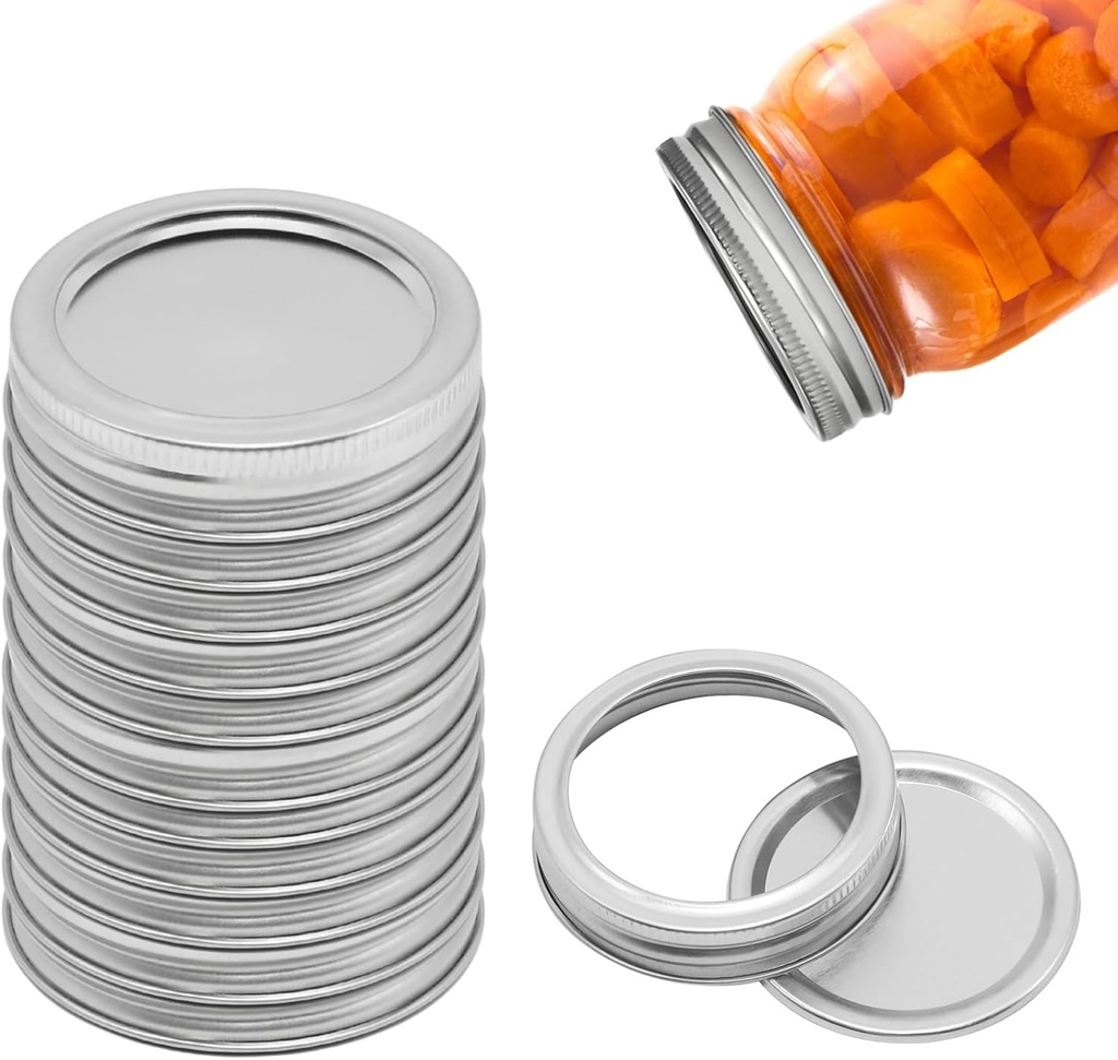 12 Pairs Wide Mouth Mason Jar Lids & Bands - Reusable Metal Canning Supplies for Ball/Kerr Jars (24-Pack Leak-Proof Airtight Lids)
