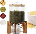 DYRABREST 5L Rice Dispenser, Flour and Cereal Container with Airtight Lid and Wooden Stand,Glass Food Storge Container for Kitchen Organization