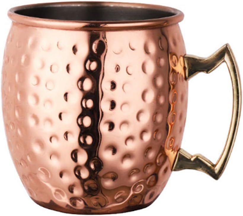 Hoshen Moscow M Cup Beer Glass, Copper-Plated Hammer Cup, 18 OZ, Stainless Steel Copper Plating, Suitable for Bar Parties, Orgy - Rose Gold Spots