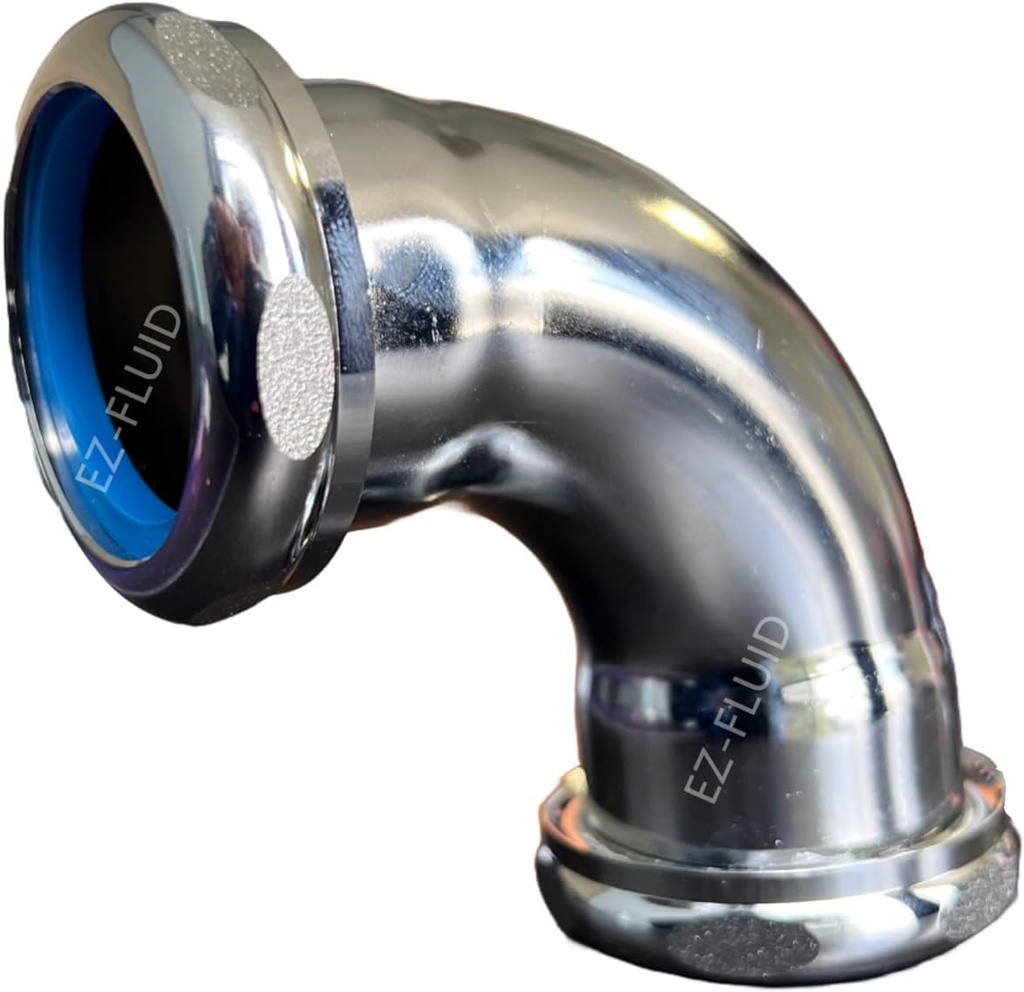EZ-FLUID Heavy Duty Thick 1-1/4" Slip Joint Connection 90 Elbow Repair Coupling,17GA Brass Tubular,Brass Nut For Bathroom,Kitchen Under Sink P-Trap Drain Pipe(1)