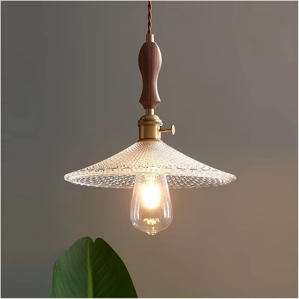 Brass Pendant Light Walnut Glass Hanging Lamps Retro Home Decoration Lighting Bar Kitchen Bedroom Bedside Light Fixture,Modern Lighting(26cm)